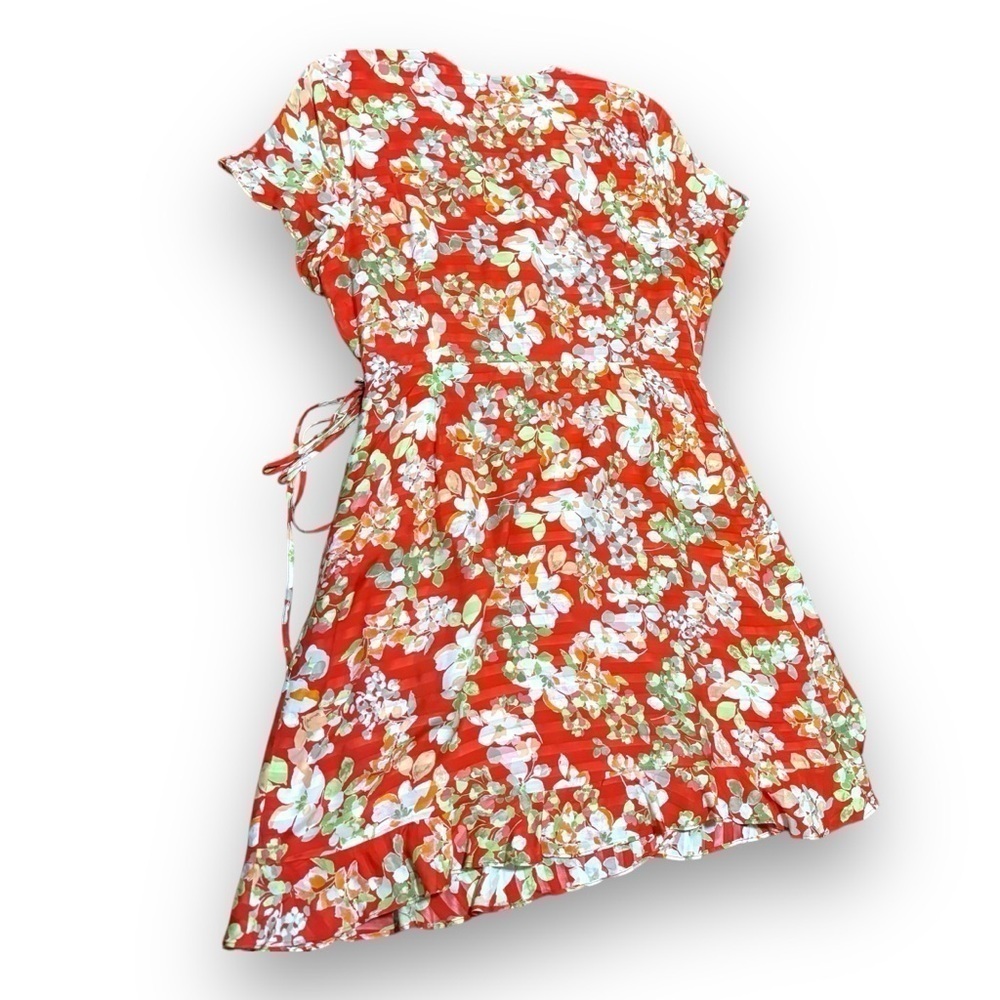 NWT J. Jill Red Papaya Floral Wrap Ruffle Dress - Size Large - Picture 2 of 9